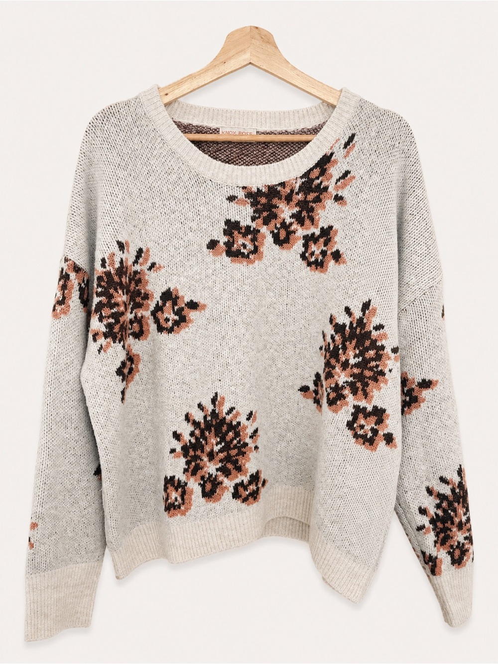 Knox Rose Cottagecore Crewneck Sweater with Warm Blush Deep Brown Floral XXL